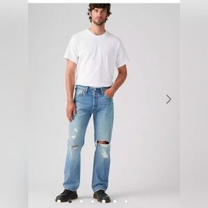Levi’s 501 Men Distress Ripped Straight Leg Boho Button Fly Blue 40x32 Coastal